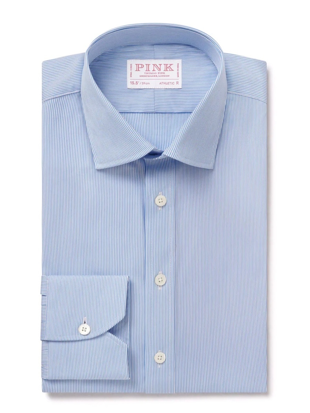 Thomas Pink Blue & White Athletic Fit Fancy Fine Stripe Dress Shirt
